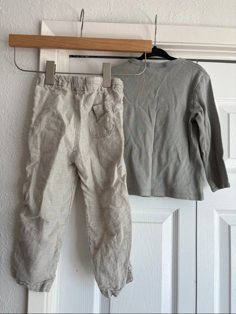 H&M Kids Natural Fibers 100% Cotton Blue Green Henley Top + Relaxed Linen Pants